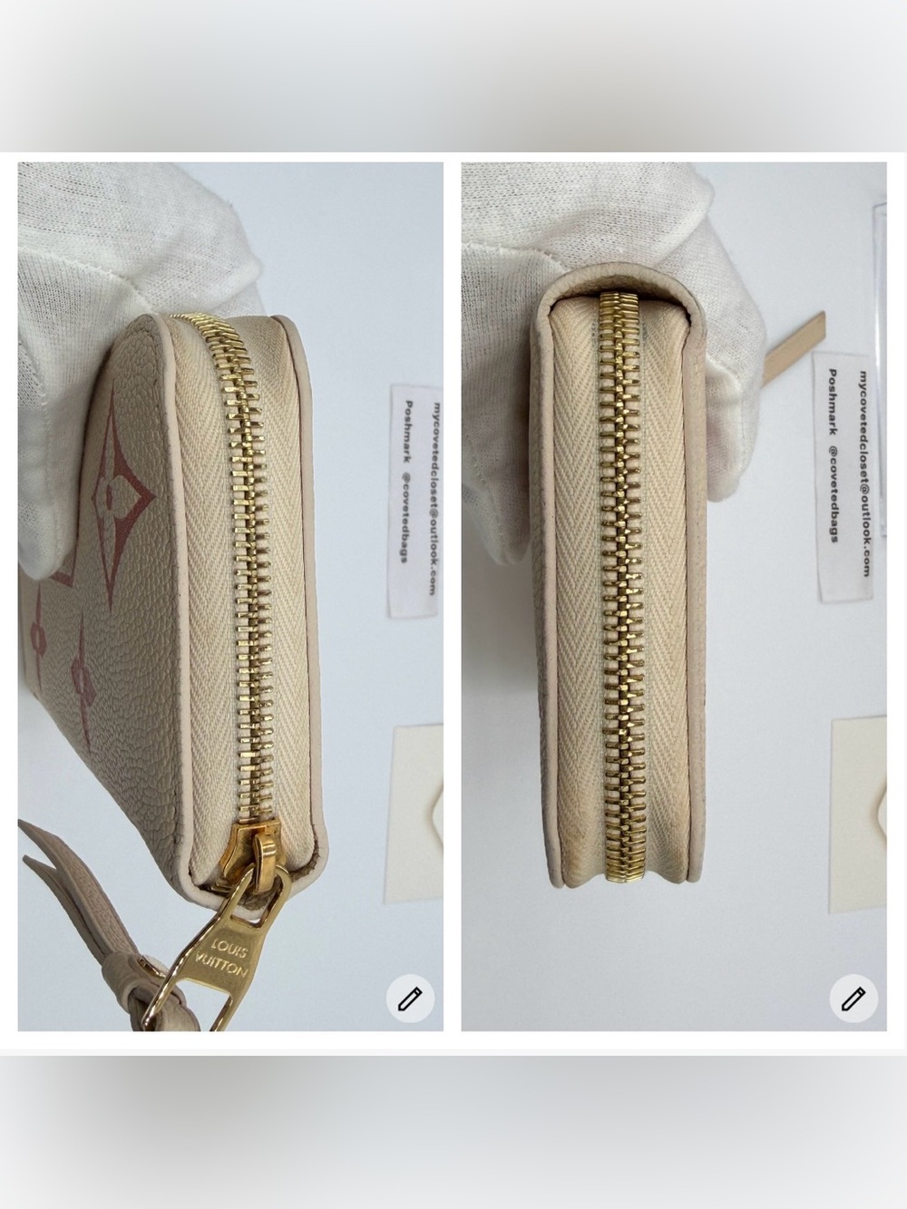 LV Cream & Pink Giant Empriente Monogram Zippy Wallet Full Set w/Entrupy COA - Picture 6 of 12
